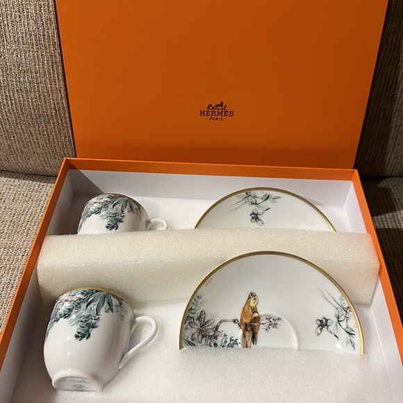 BNWT Hermes Porcelain Tea Cup and Saucer Set - Floral Design - Picture 3 of 14